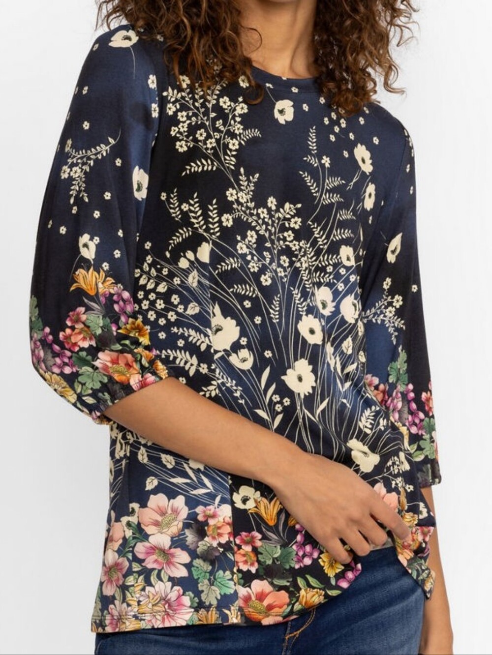 Johnny Was Womens The Janie Favorite Floral Puff Sleeve Top Size L Bursting Boho